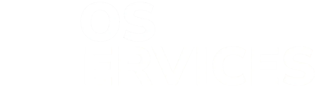 FOS Services logo in white with stylized FS lettering for dark background branding