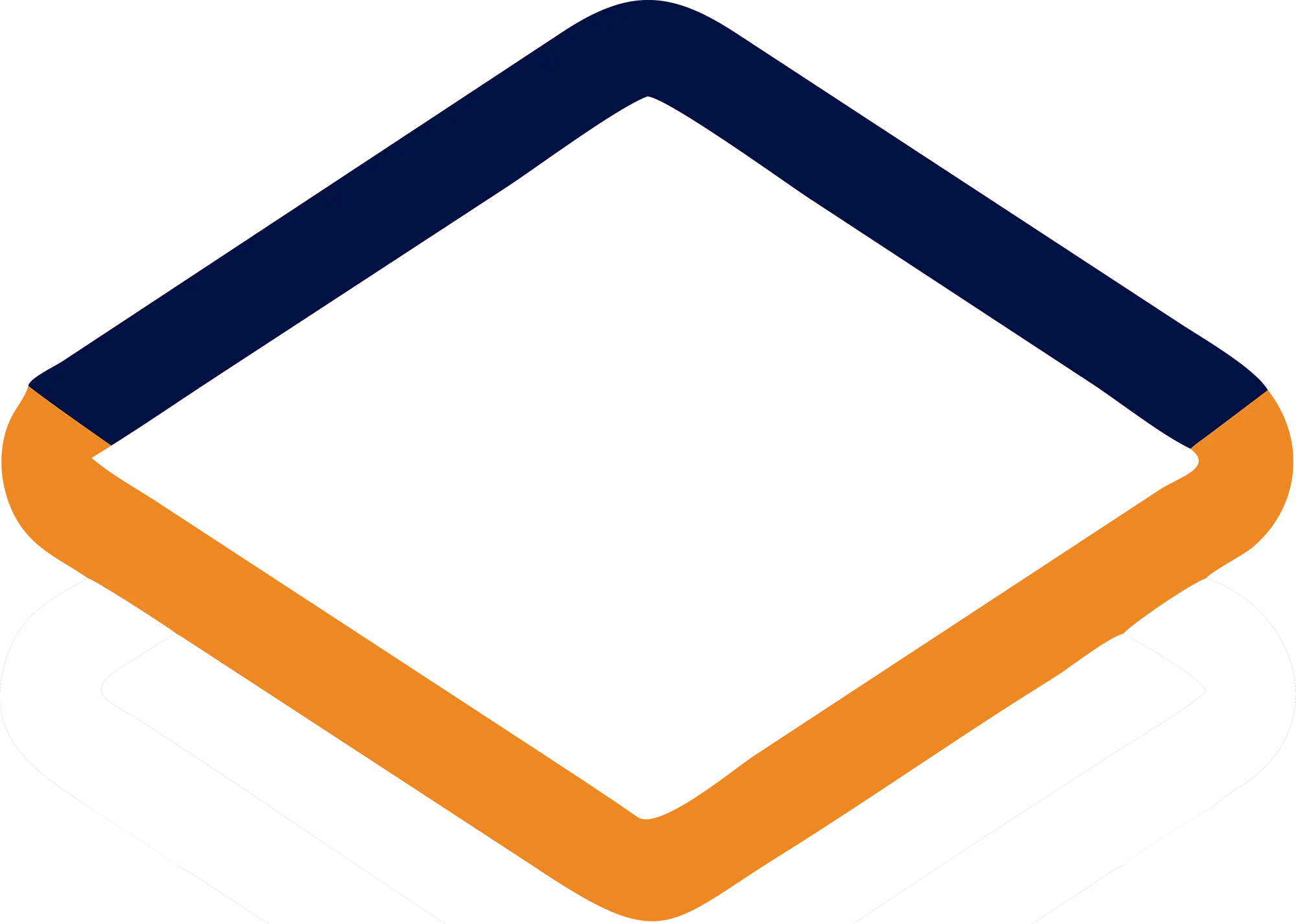 Abstract layered hosting icon with interconnected platform layers in navy and orange