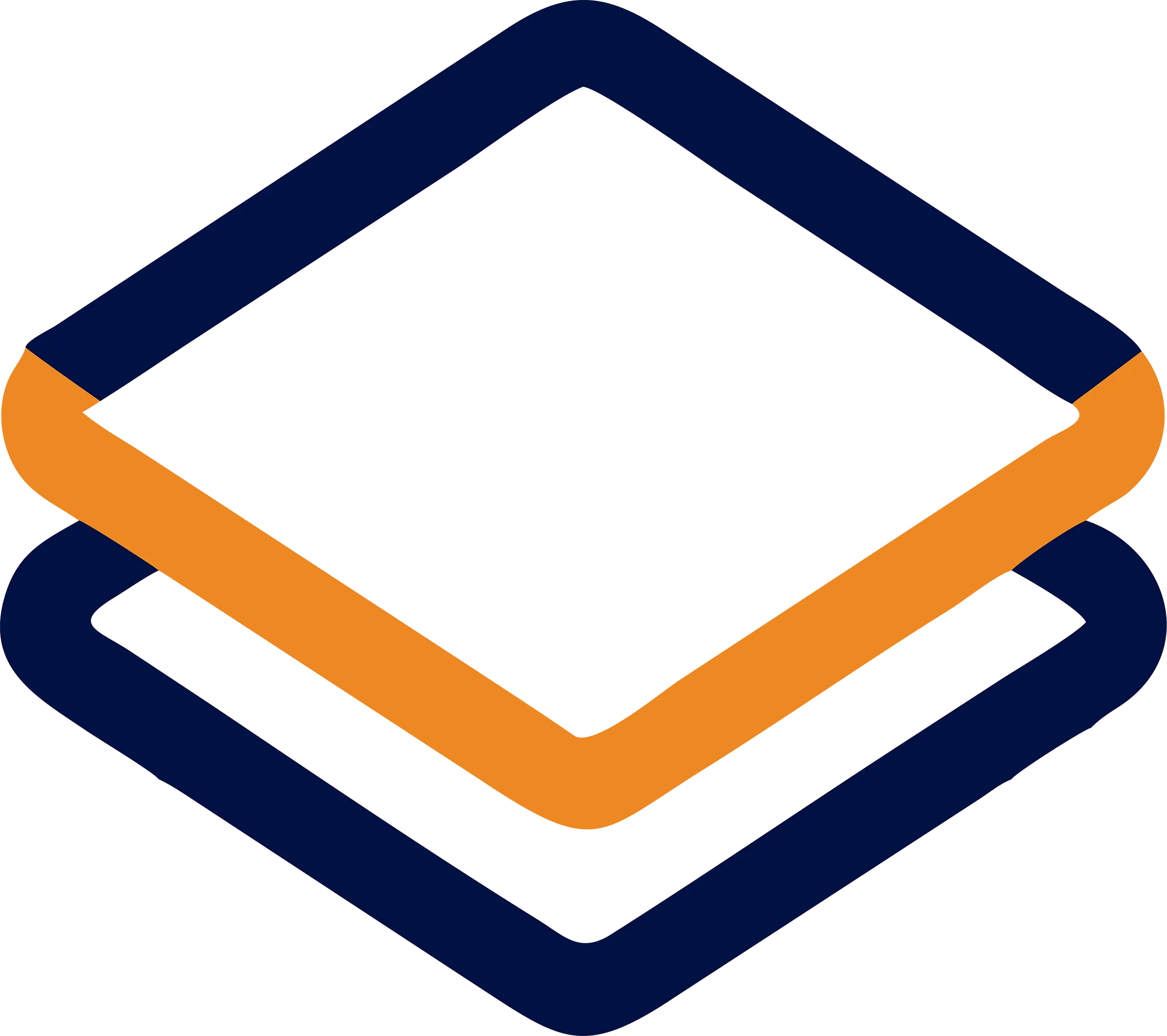 Minimal stacked server layers icon representing scalable hosting infrastructure in navy and orange