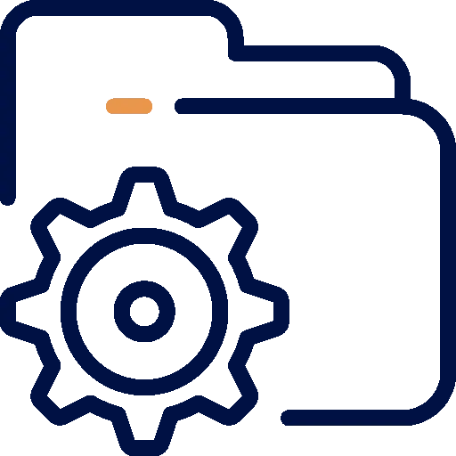 Minimal management icon representing control and system oversight in navy and orange