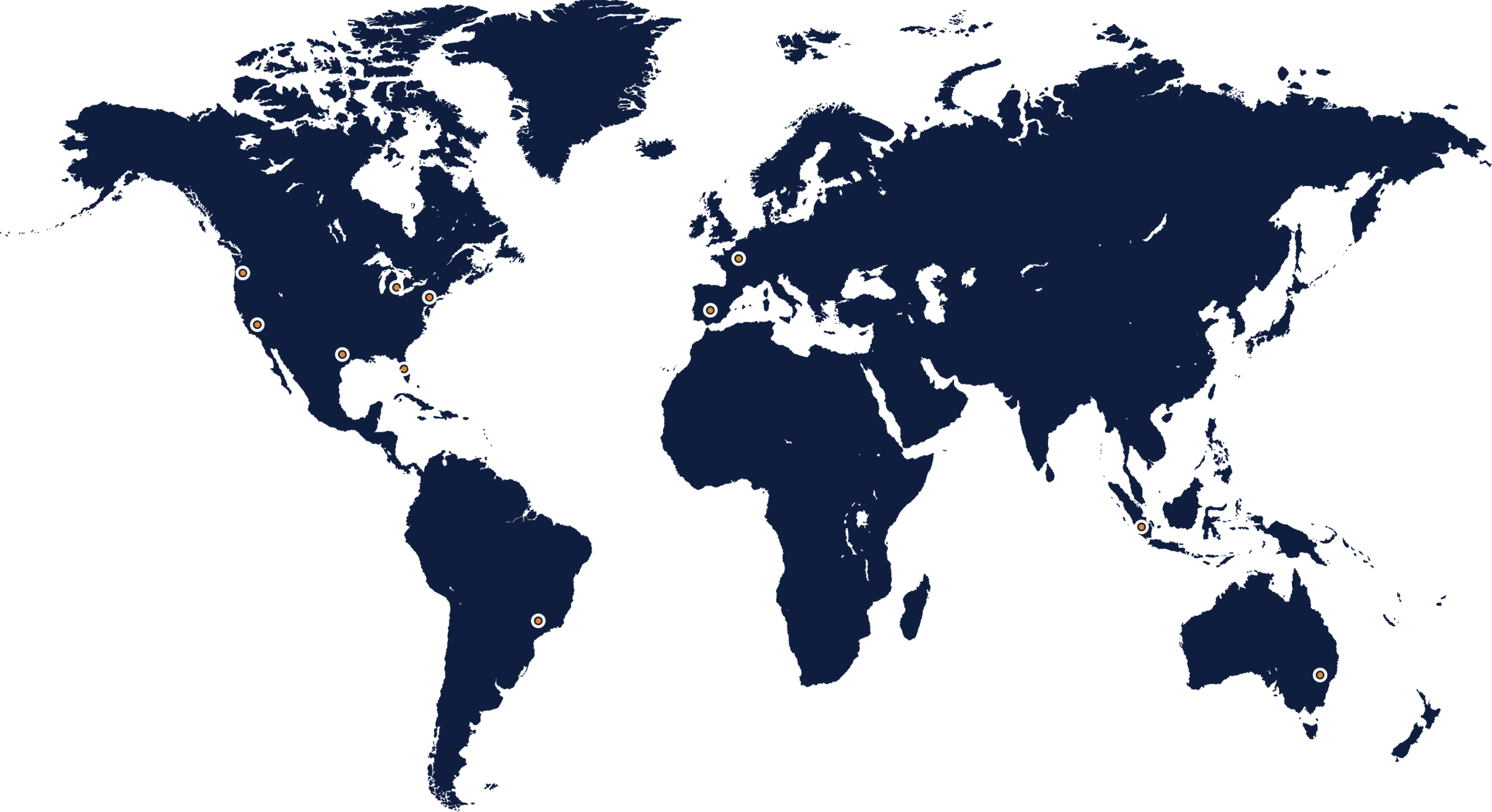 Global data center map showing server locations across North America, Europe, Asia, and Australia