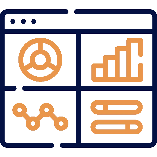 Domain management dashboard icon with analytics, settings, and control features