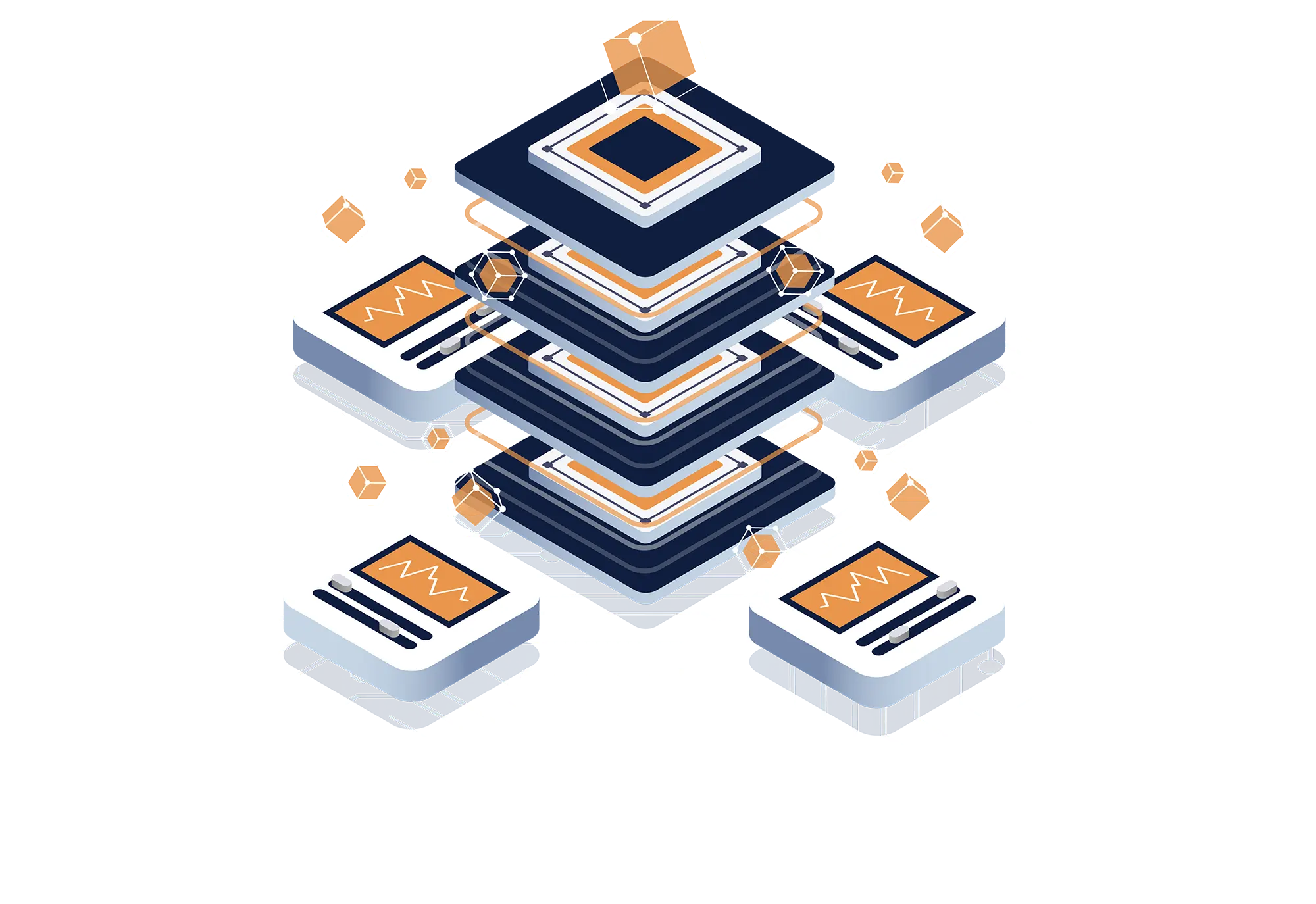 Layered server infrastructure illustration representing scalable hosting architecture
